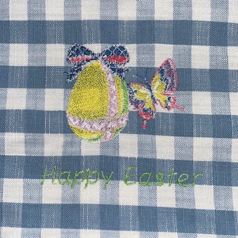 Set (4) Custom Easter 14” by 19” Cotton Easter Blue Gingham Placemats